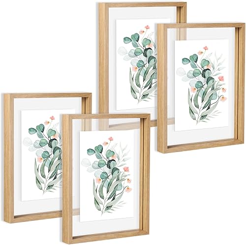 4 marcos flotantes de acrílico doble, marco de fotos hecho de madera maciza para marcos flotantes de mesa (color madera, 11 x 14 pulgadas)