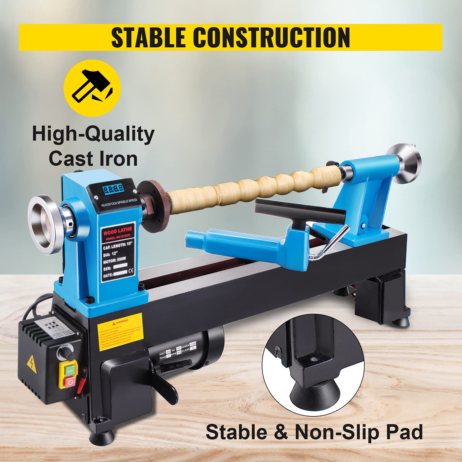 Mophorn Wood Lathe 12 x 18 Inch,Bench Top Heavy Duty Wood Lathe