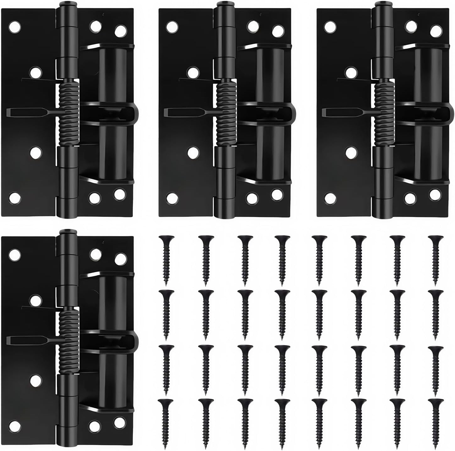 Self-Closing & 90° Stay-Open Door Hinge, 4" Heavy Duty Spring Hinge Bedroom Indoor Gate Hardware (4pcs, Matte Black, Manganese Steel Made, Include Mounting Screws)