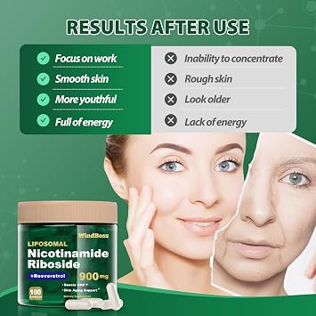 Liposomal NAD+ Supplement with Nicotinamide Riboside & Resveratrol, NAD Booster for Cellular Energy, Anti-Aging & Metabolism NMN Alternative, NAD Supplement for Men & Women 2pcs