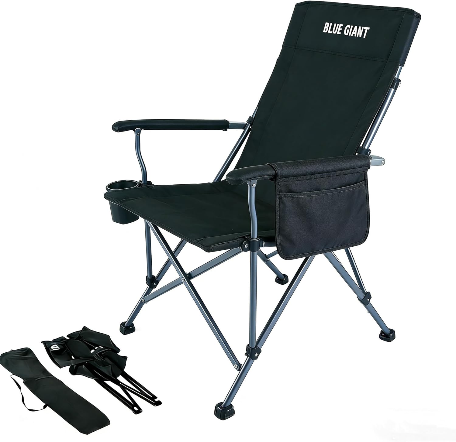 Reclining Folding Fishing Chair,Lightweight Beach Chair with Breathable Cushion, Portable Outdoor Chair for Fishing, Camping, Beach & Travel (Black)