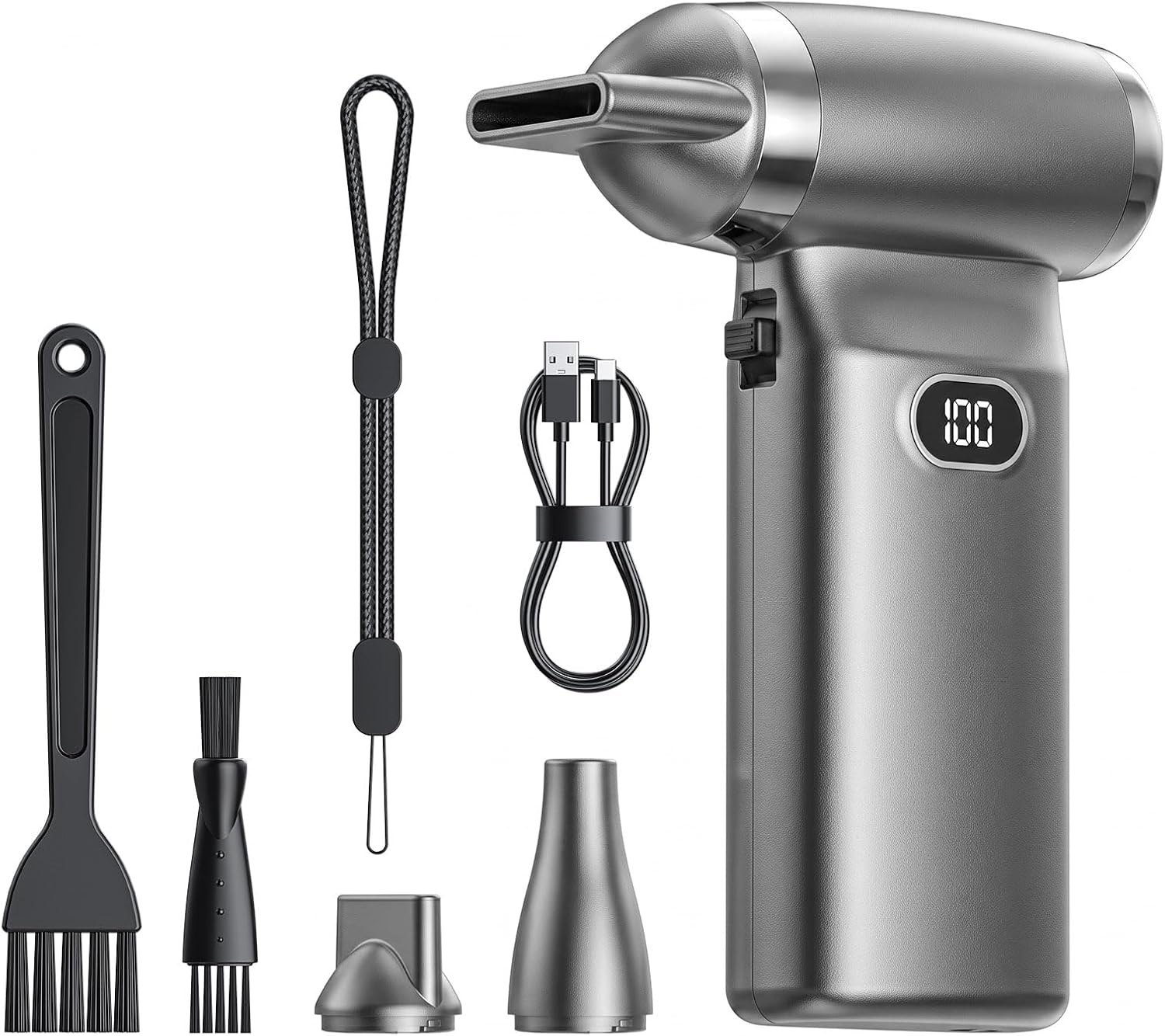 Electric Compressed Air Duster Cordless: 60 MPH High Wind Speed Mini Silvery Air Blower for Electronics Portable Computer Cleaner Hand Keyboard Cleaning Powerful Duster for Car Fans and Other Sences