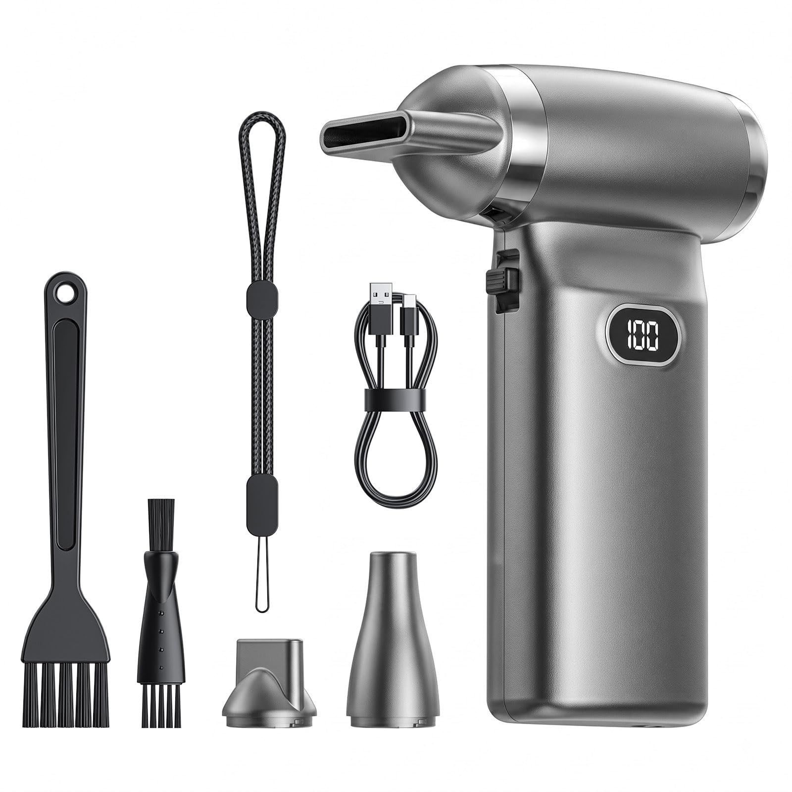 Electric Compressed Air Duster Cordless: 60 MPH High Wind Speed Mini Silvery Air Blower for Electronics Portable Computer Cleaner Hand Keyboard Cleaning Powerful Duster for Car Fans and Other Sences