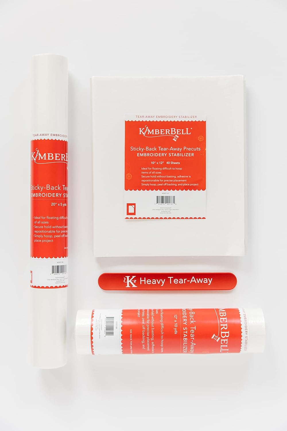 Kimberbell Tear Away Sticky-Back Stabilizer - 12”x10 Yards Roll - Cut into Variable Sizes - Medium Weight - For Machine Embroidery, Hand Sewing, Quilting, Piecing Projects, Appliqués, Crafting & More!