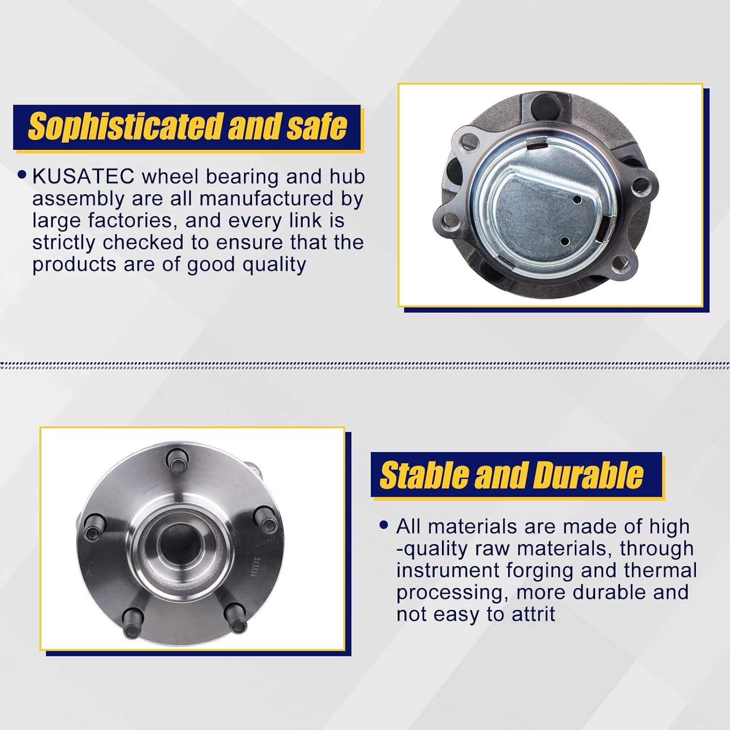 KUSATEC 513334 Front Wheel Bearing and Hub Assembly Compatible with Nissan 370Z RWD Models Infiniti G25 G35 G37, Q50 Q60 Q70 Q40, FX35 EX35 FX37 EX37, M35 M45 M37 M56