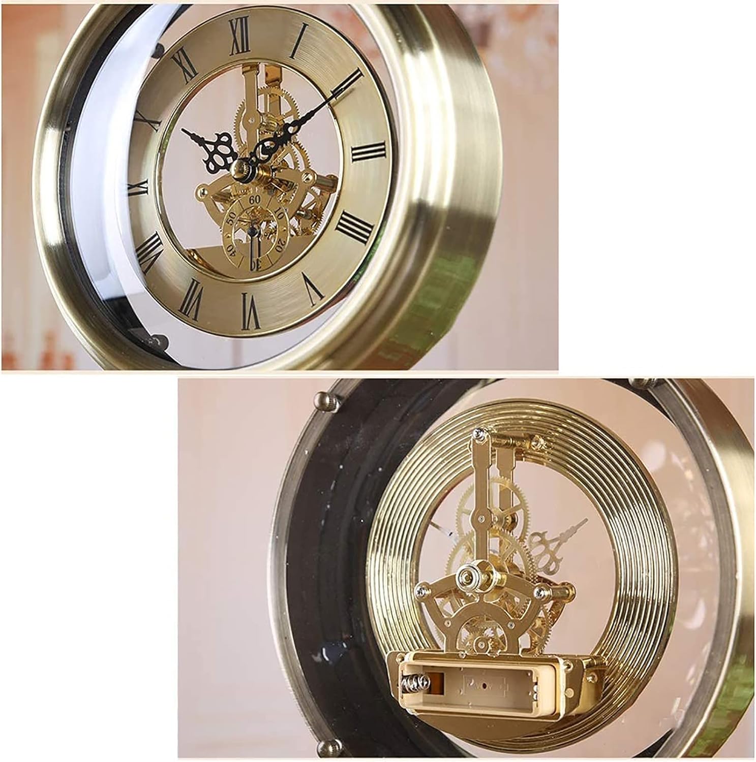 Retro Brass Desk Clocks,Classic Metal Antique Clock,Silent Clockwork,Mantel Clock,