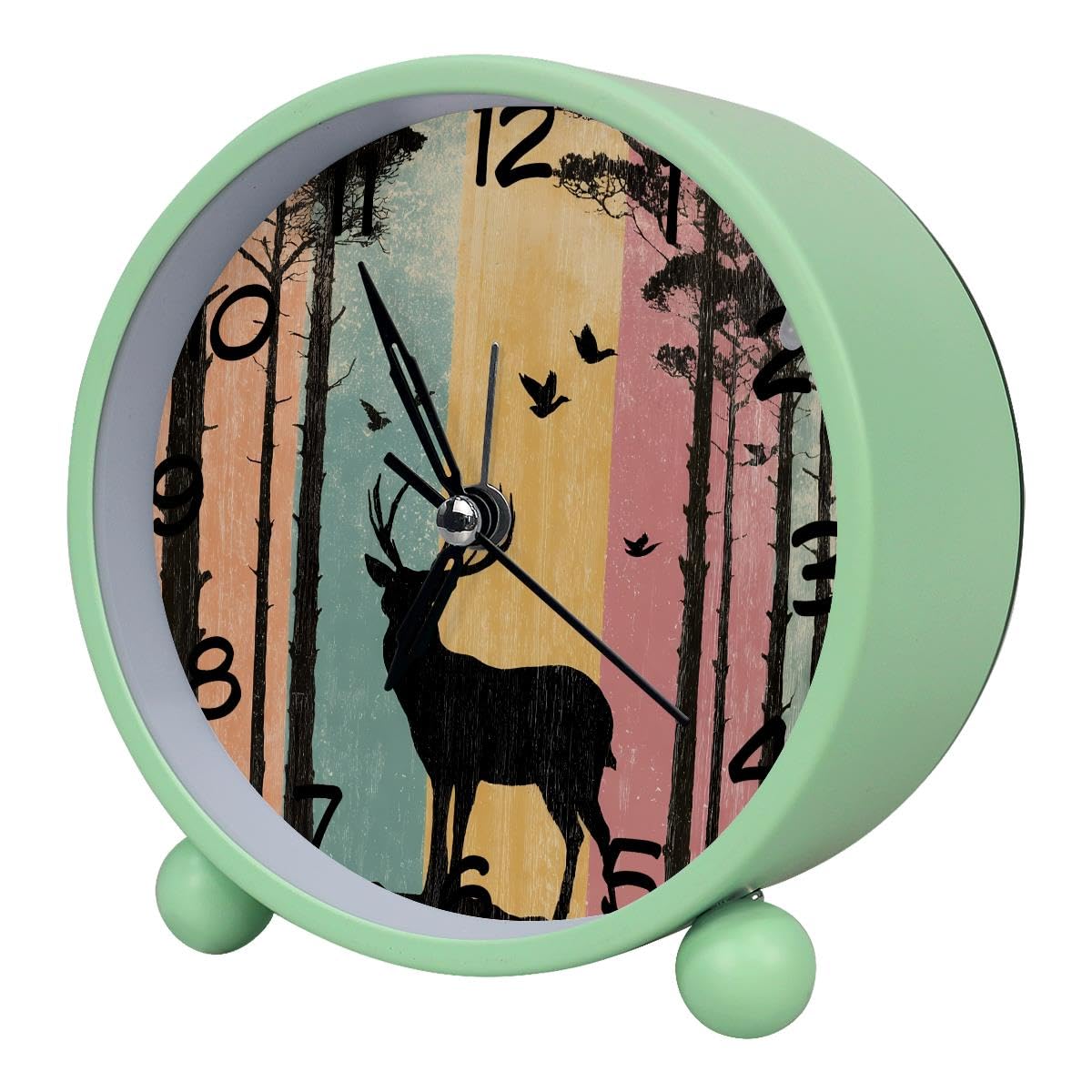 Luoweisi Analog Alarm Clock Forest Deer, Silent Non-Ticking with Night Light, Battery Operated, Round Desk Alarm Clock for Office, Bedroom, Elderly, Adults, Children, Student Gifts