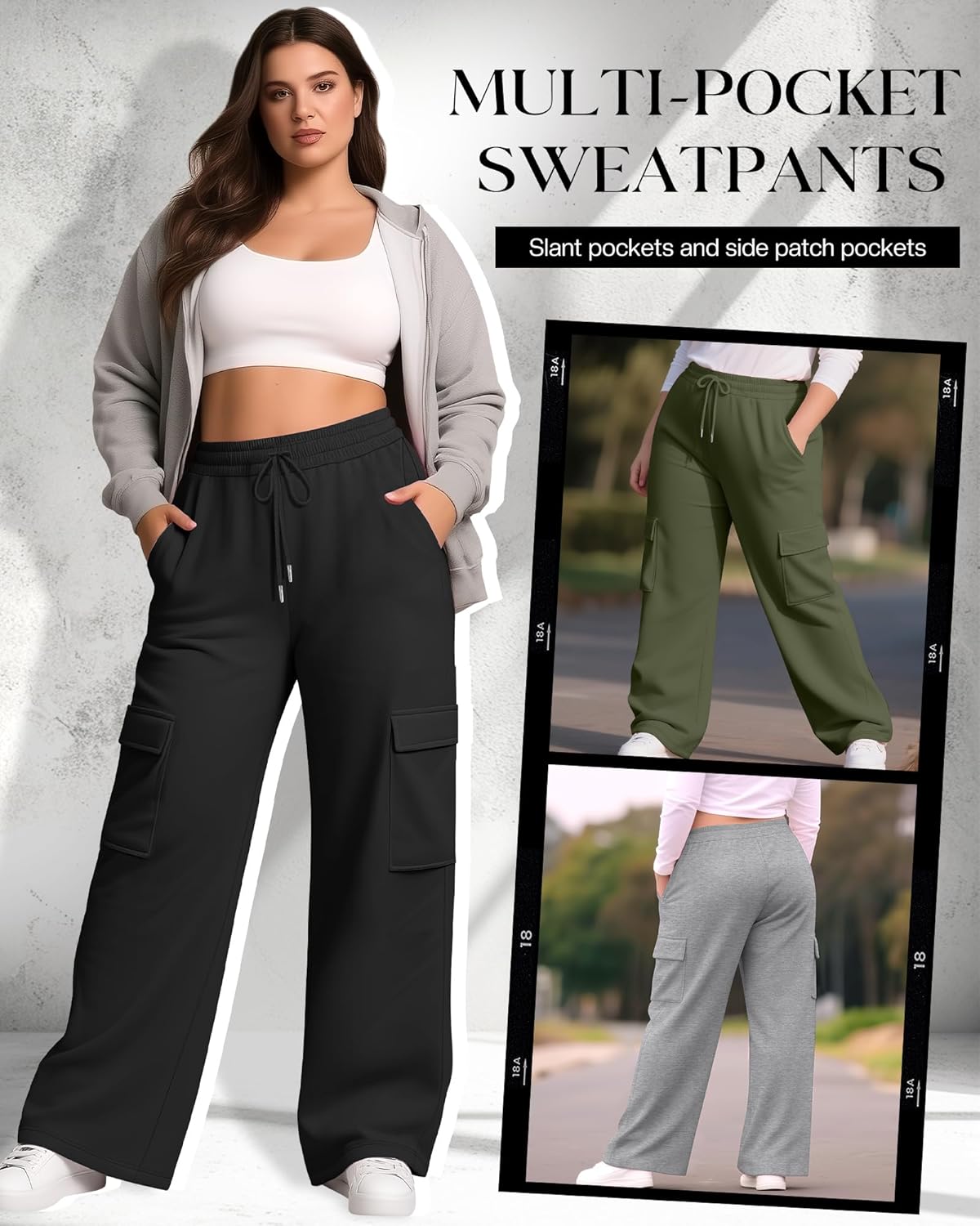 Neer 3 Pack Women's Plus Size Cargo Sweatpants Wide Leg Drawstring Bottom Pants Baggy Loose Casual Athletic Trousers - Image 4