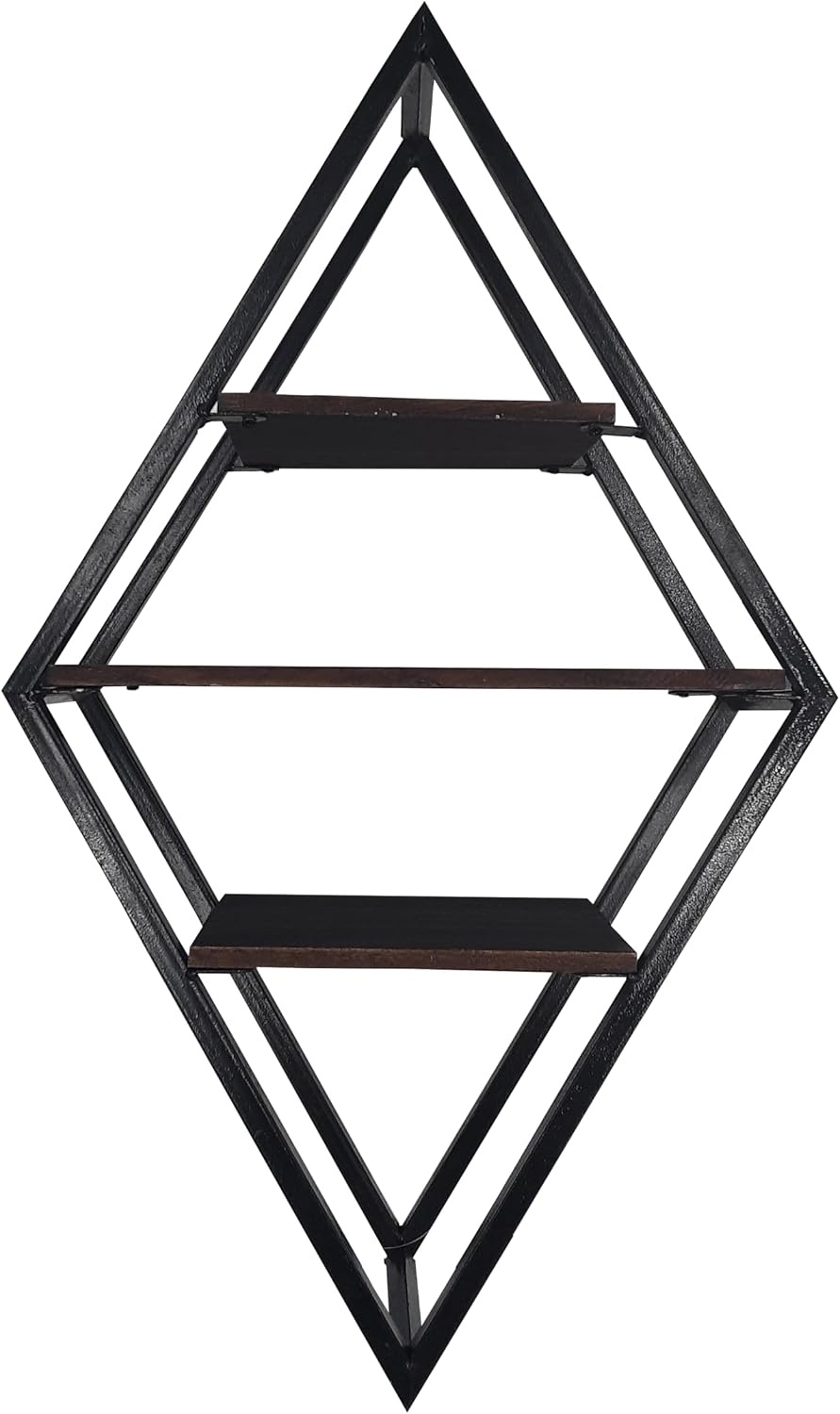 Admired By Nature 4 3 Tier Matte Black Metal Display Shelf, Wall Mounted Diamond Shaped Rack