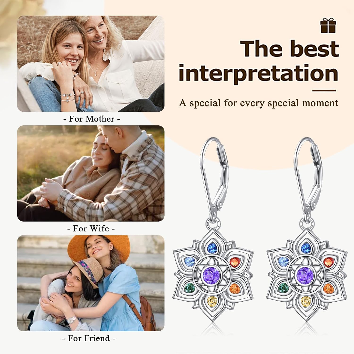 925 Sterling Silver Dangle Earrings 7 Chakras Lotus/Star of David/Pumpkin Witch Ghost Earrings Jewelry Birthday Christmas Gift for Women - Image 7