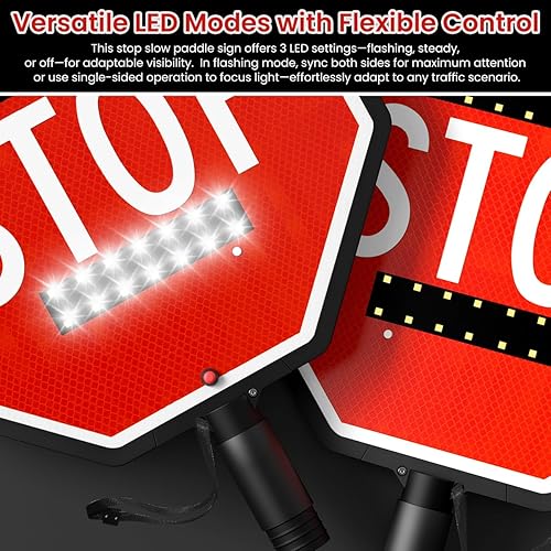 Miniatura 5 de Remo de tope de mano de 18 pulgadas con batería incorporada, 3 modos LED reflectante de control de tráfico para construcción, cruces escolares, alta