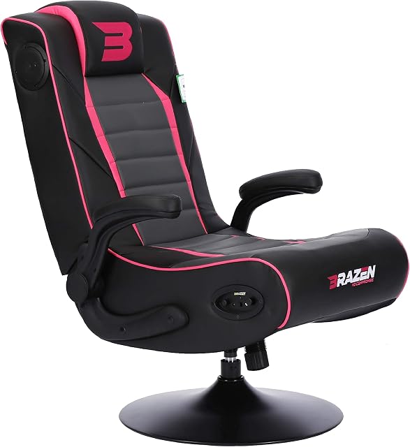 BraZen Serpent 2.1 Bluetooth Surround Sound Gaming Chair Foldable Pu Leather Seat with Pedestal Base - Pink