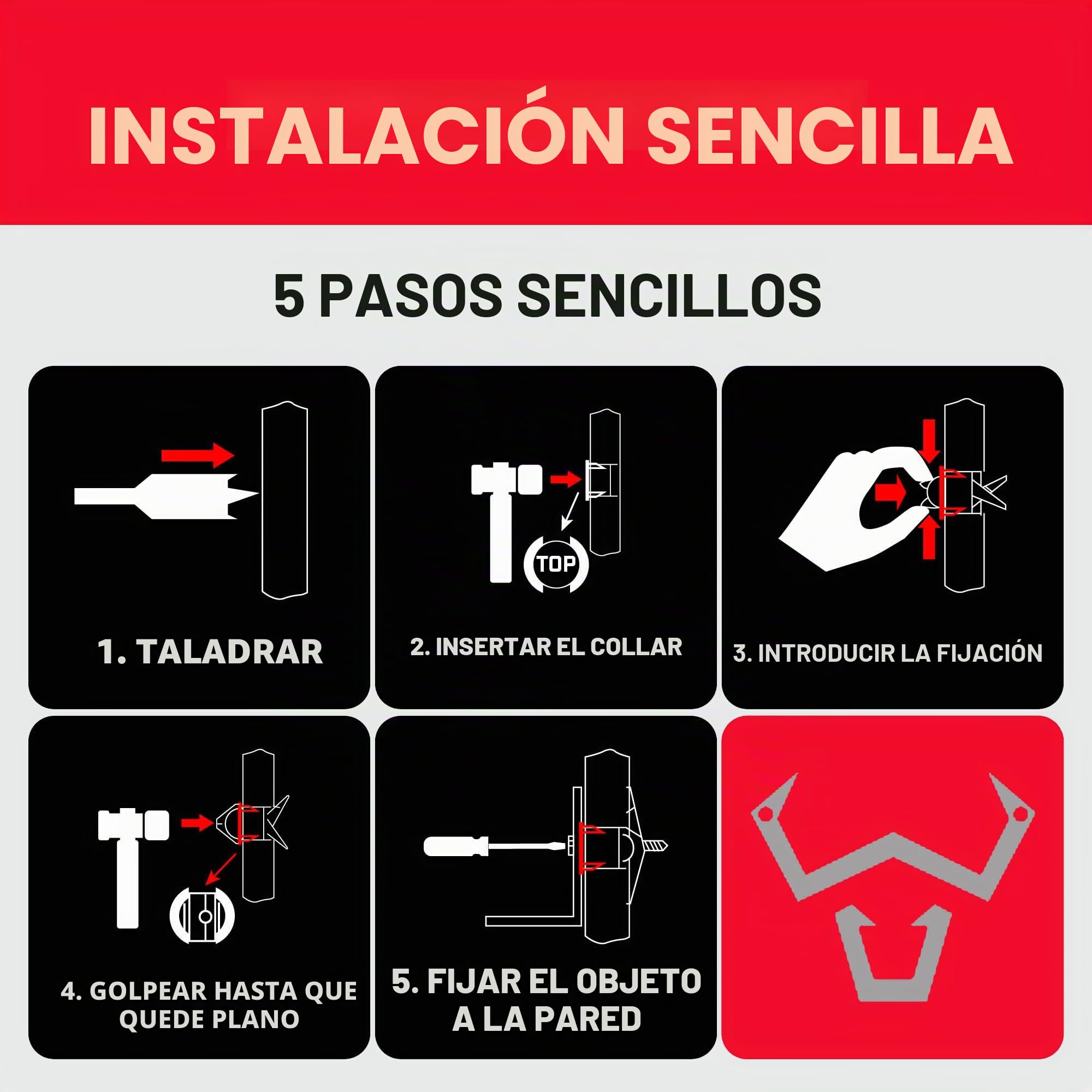 Bullfix Universal: 24 unidades – Fijaciones de placas de yeso resistentes, paredes de espárragos y paredes de cavidad hueca, accesorios de bricolaje o comercio