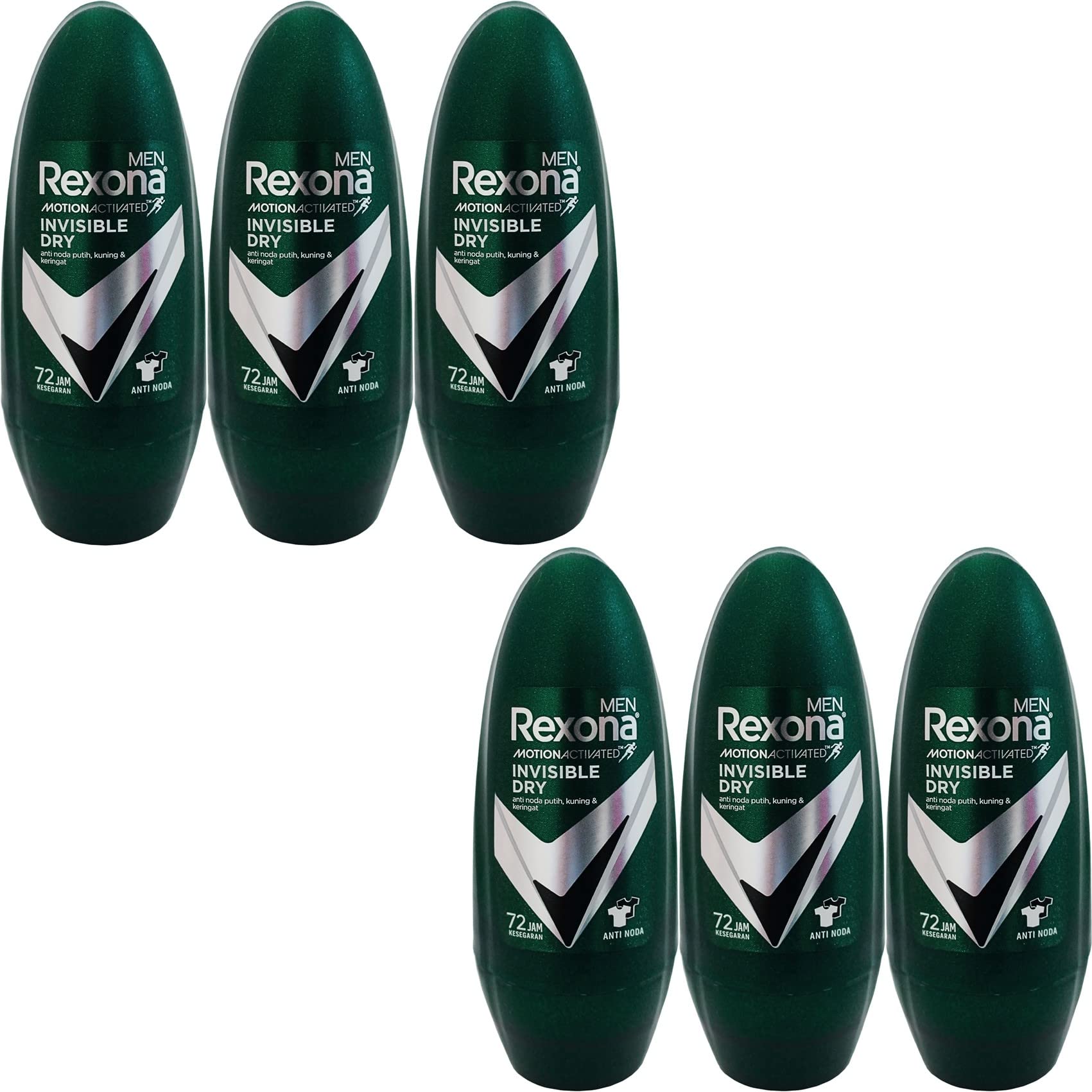 Rexona Men's Deodorant Roll-On Upgrade Edition 1.5 fl oz (45 ml), Set of 6, Invisible Dry