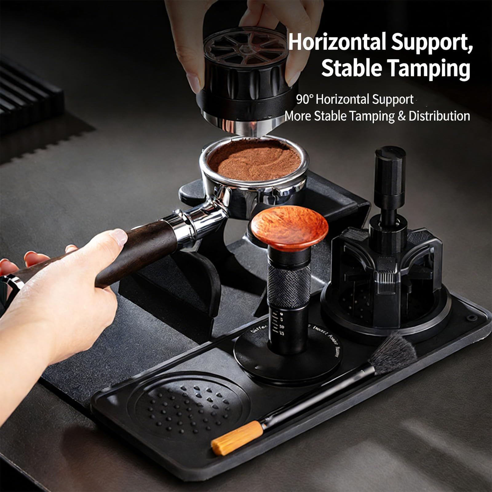 Base para prensador de café, soporte para filtro, estación de tamping, organizador de portafiltros de café, textura de silicona para café, prensadora profesional