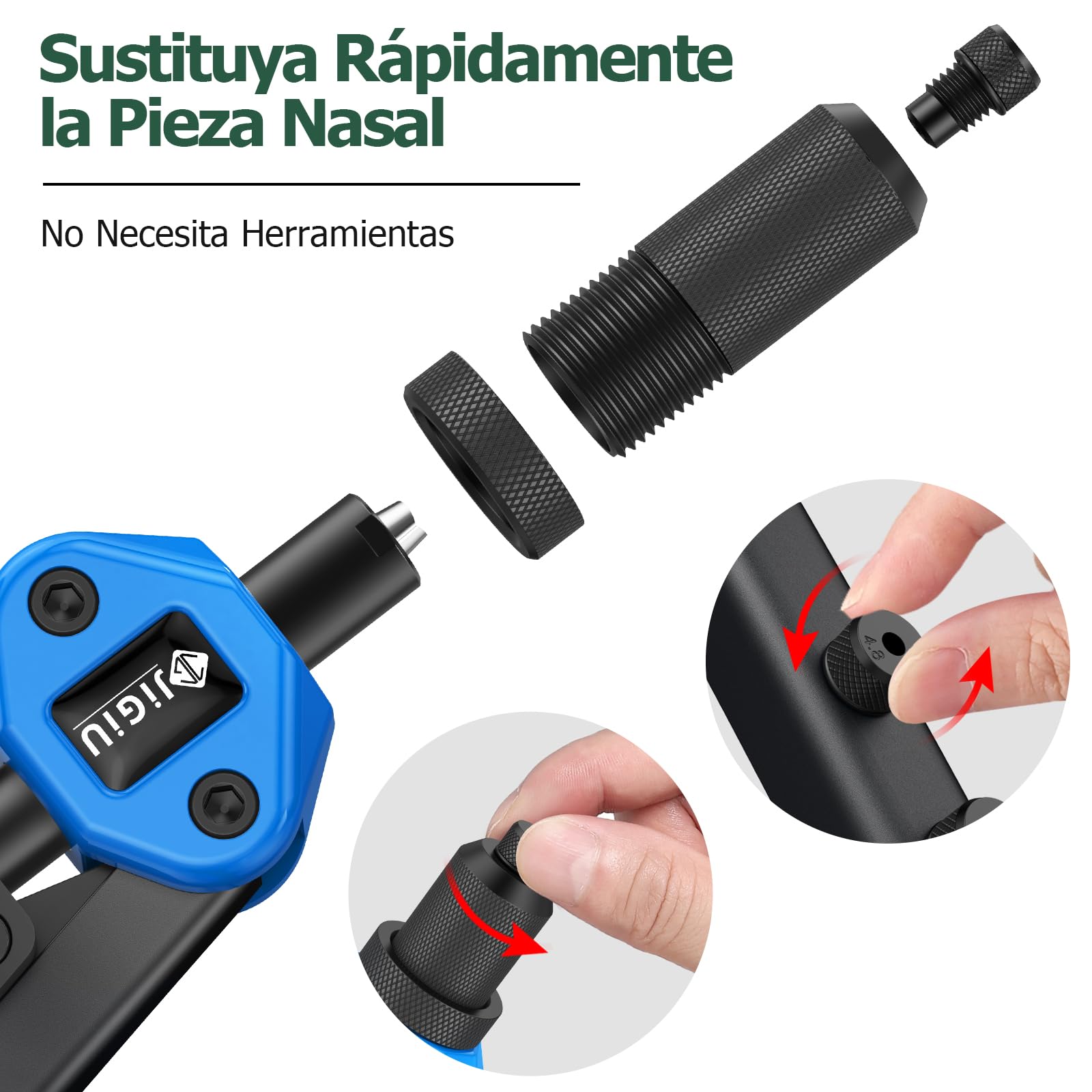 JiGiU 13" Pistola Remachadora Profesional Kit de Pistola Remachadora | con 3.2/4.0/4.8/6.0/6.4mm 200Pcs Remaches para Automoción Ferrocarril Muebles Instrumento Color Azul