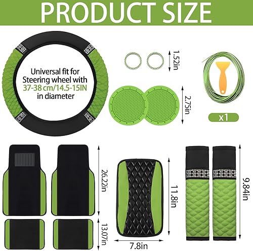 Miniatura 69 de BBTO - Set accesorios autos de mujeres, 43 piezas con brillo, protectores poliéster para asientos delanteros y traseros, funda volante, alfombrillas