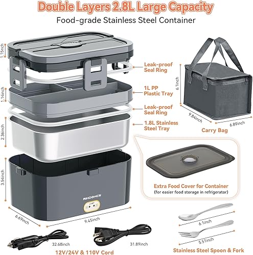 Miniatura 2 de Fiambrera eléctrica de calor más rápido, 2.8L, doble capa grande para coche, camión, trabajo, hogar