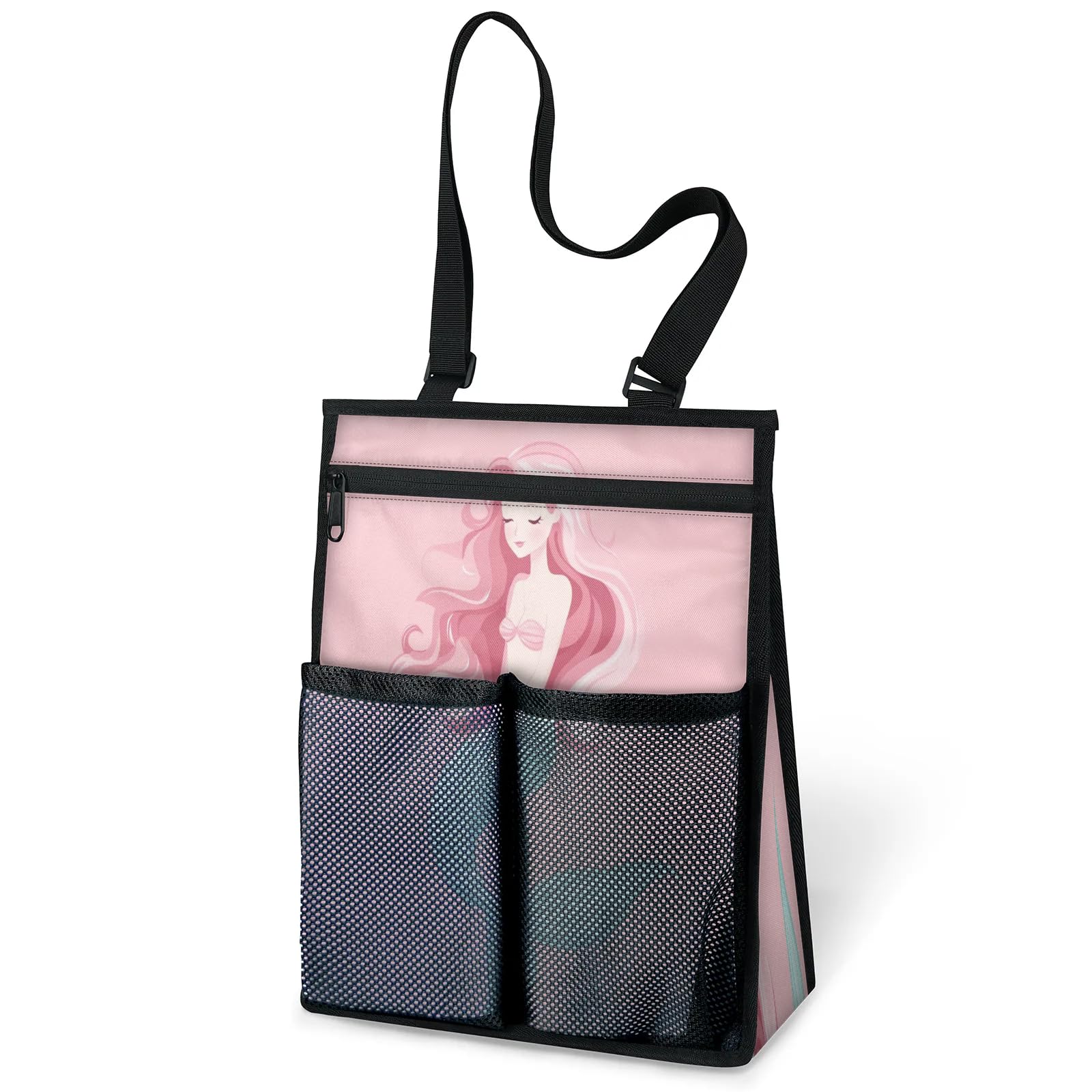 Ourtheme Cute Cartoon Mermaid Portable Shower Bag for Travel Gym Camp Beach Tote Shower Caddy Bags Hanging Toiletry