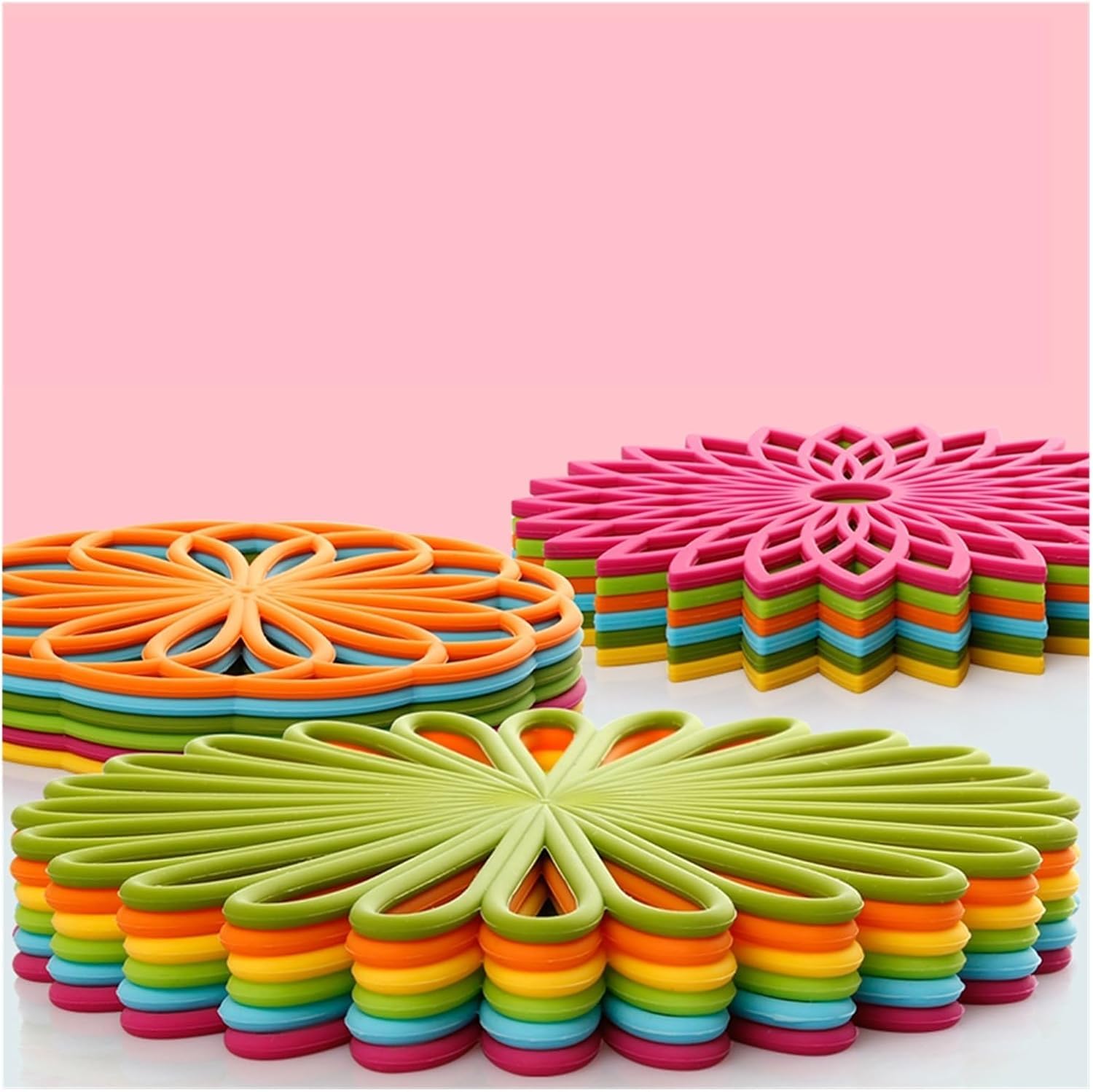 Estera De Salvamanteles De Silicona Almohadillas Tejidas De Flores Geométricas Mantel Individual Resistente Al Calor Insed Duradero Decoración De Mesa,Rose