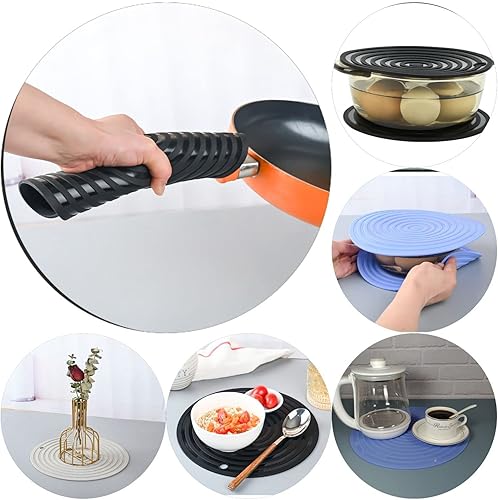 Miniatura 7 de Salvamanteles de silicona para ollas y sartenes calientes, salvamanteles de gran tamaño de 12 pulgadas y 9 pulgadas de diámetro redondo para platos