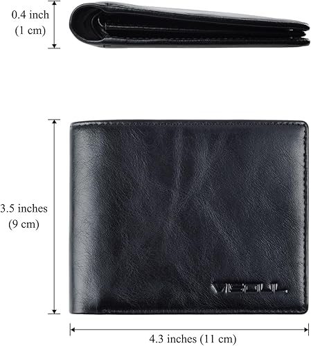 Miniatura 3 de VISOUL Cartera de cuero para hombre con bloqueo RFID y 2 ventanas de identificación, cartera de cuero para hombres (piel, negro)