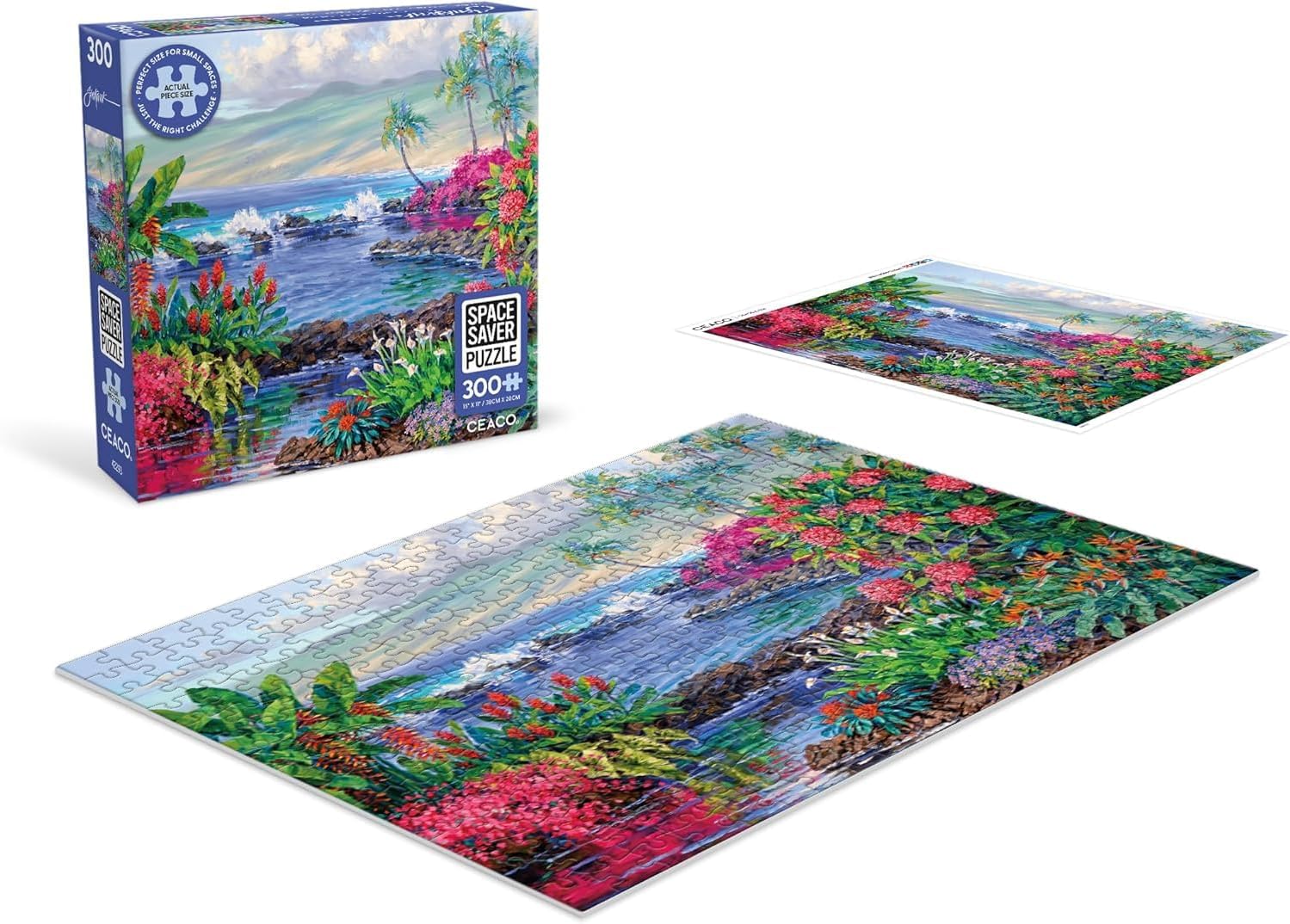 Ceaco – The Essence of Aloha - 300 Piece Jigsaw Space Saver Puzzle – Puzzles for Smaller Spaces and Surfaces