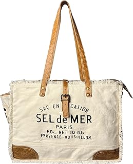 RUSTIC TOWN Canvas Leather Tote Bag for Women - Sel De Mer Upcycled Canvas Shoulder Hobo Travel Handbag Ladies Purse Satchel
