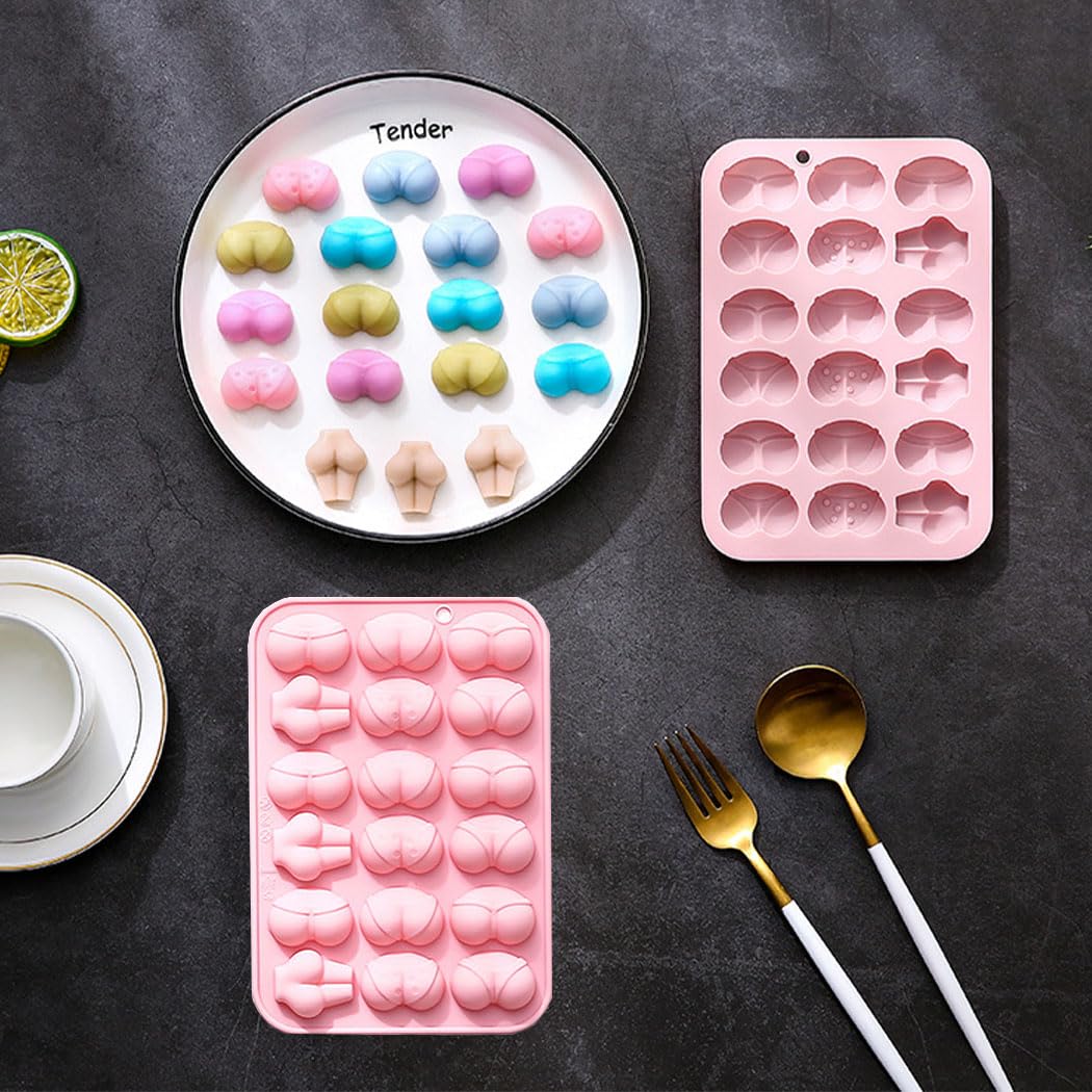 Juego de 2 moldes de silicona con forma divertida para cumpleaños, para una sola fiesta, hecho a mano, para mousse, chocolate, fondant, jabón, pastel, cubitos de hielo, kit de moldes novedosos para