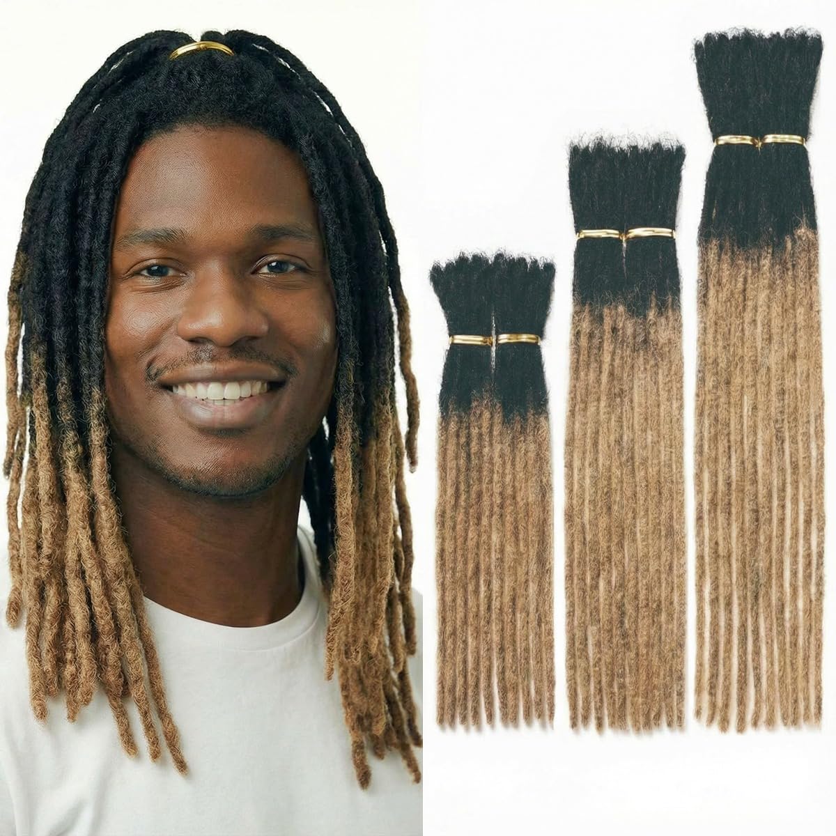 10 Strands Locs Extensions Human Hair Dreadlock Hair Extensions 1B27 Blonde Tips Ombre Color,Fully Handmade For Man/Women Can Be Dyed And Twisted 12 Inch, 0.16inch Thickness