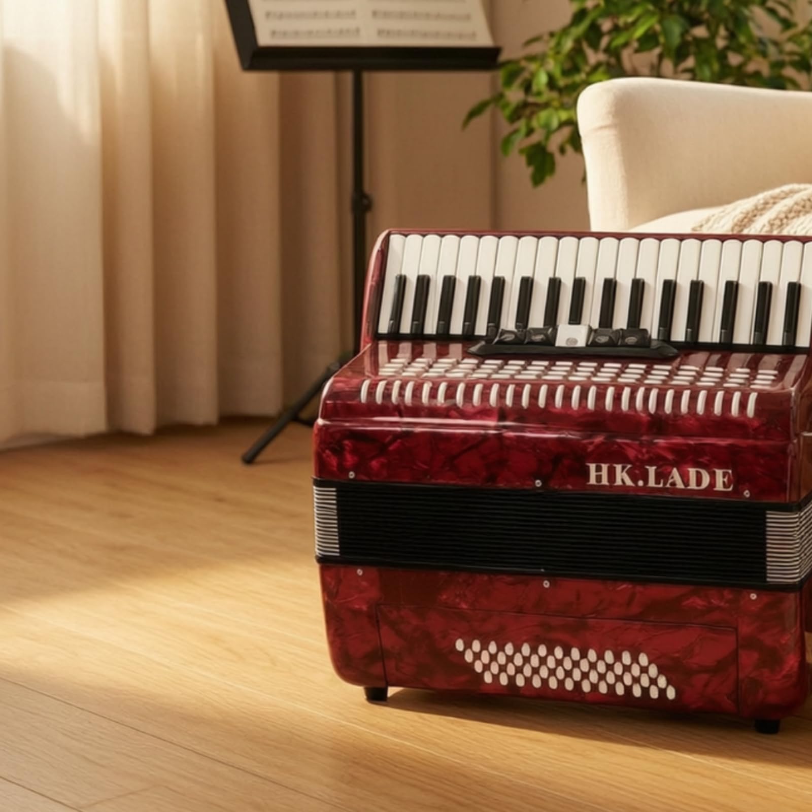 kowaku Fisarmonica a Tastiera Fisarmonica Pianoforte 34 Tasti 48 Bassi 5 Registri Cassa in Legno Performance Stabile Mantice Tasti Sicuri con Cinghie E Borsa