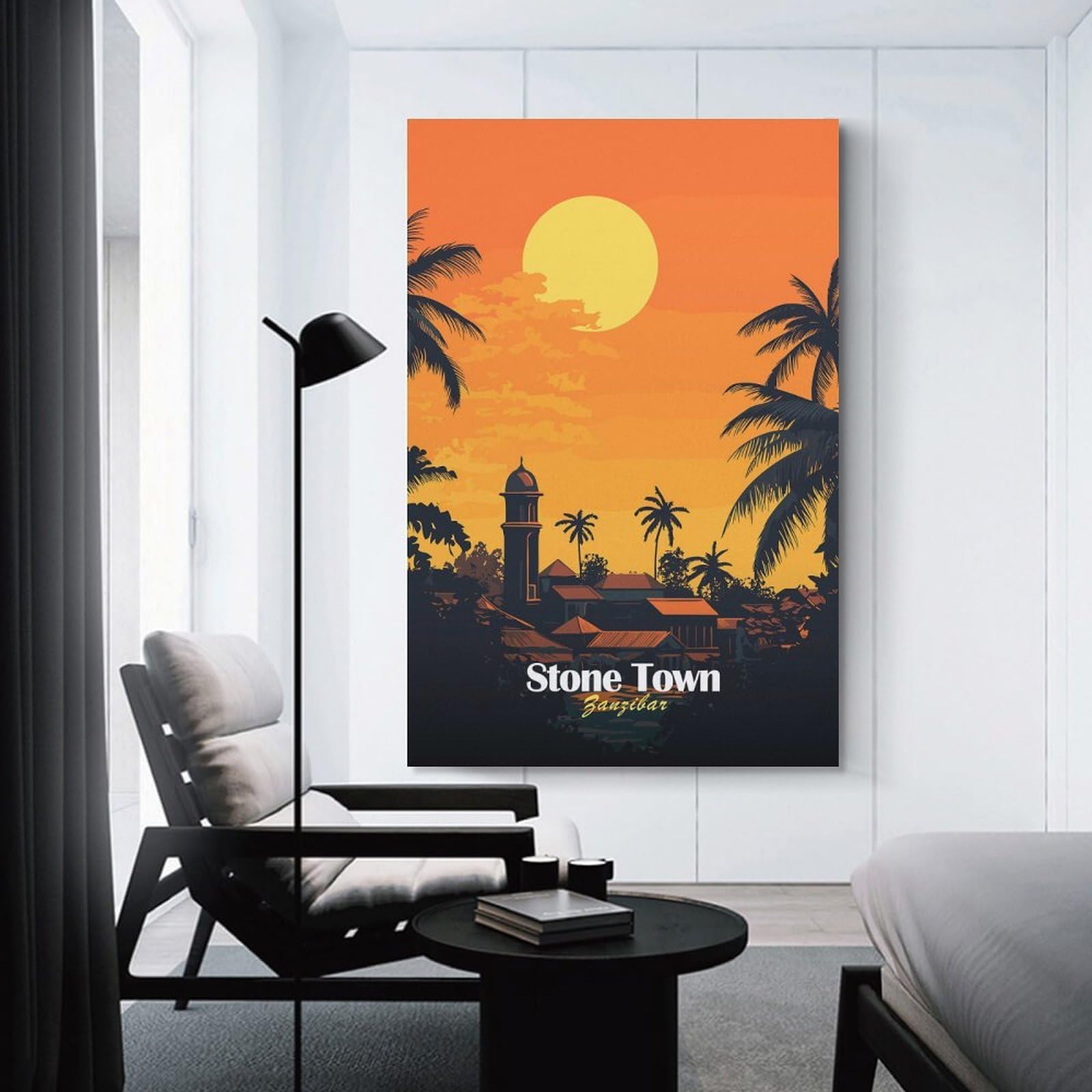 Junmoney Wall Picture Print Stone Town Zanzibar Sunset, 20x30inch(50x75cm), for Living Room, Lounge Or Sitting Room, A Home Accent with Warm Character