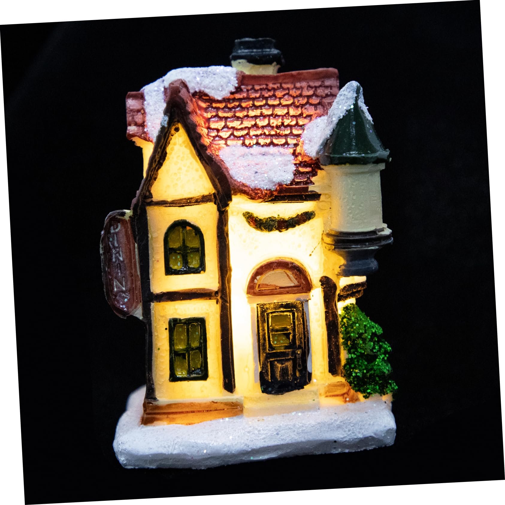 Ciieeo Holiday Landscape Decor Resin Christmas House with LED Lights for Festive Tabletop Xmas Adornment for Home Office Entryway and Decoration