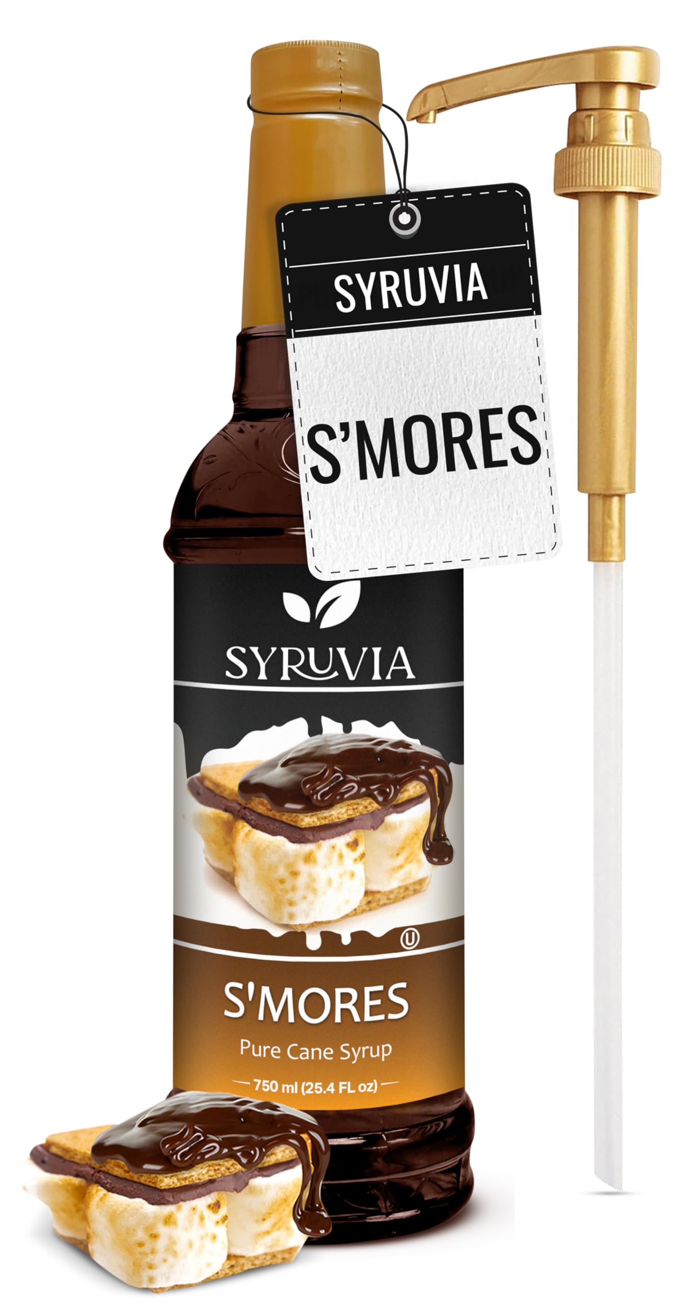 Syruvia Coffee Syrup, S'mores Flavored Syrup for Drinks, Lattes, and Desserts – 25.4 fl oz, With Pump