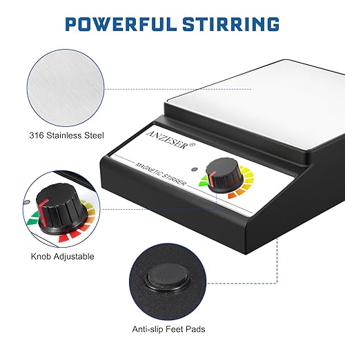 Miniatura 4 de Agitador magnético con barra de agitación, placa de agitación magnética de 3000 RPM, capacidad máxima 101.4 fl oz mezclador magnético (sin