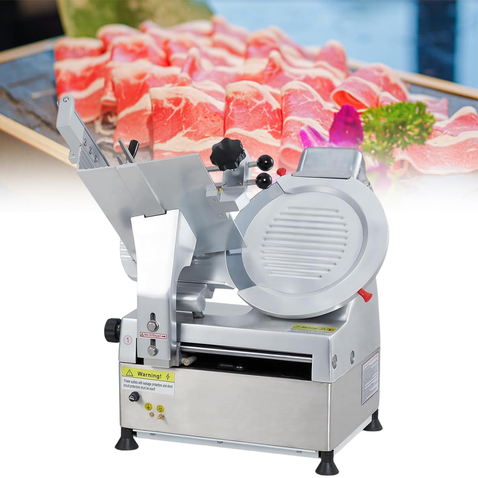 JKJZSALJ Deli Ham 550W Electric Food Cutting Machine, 0-6.5Mm Adjustable Slice Thickness, Meat Slicer, 12" Stainless Steel Blade