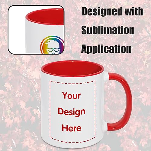 Miniatura 3 de MR.R Tazas de café en blanco de sublimación de 11 onzas, taza blanca con taza de color rojo interior y asa, juego de 2