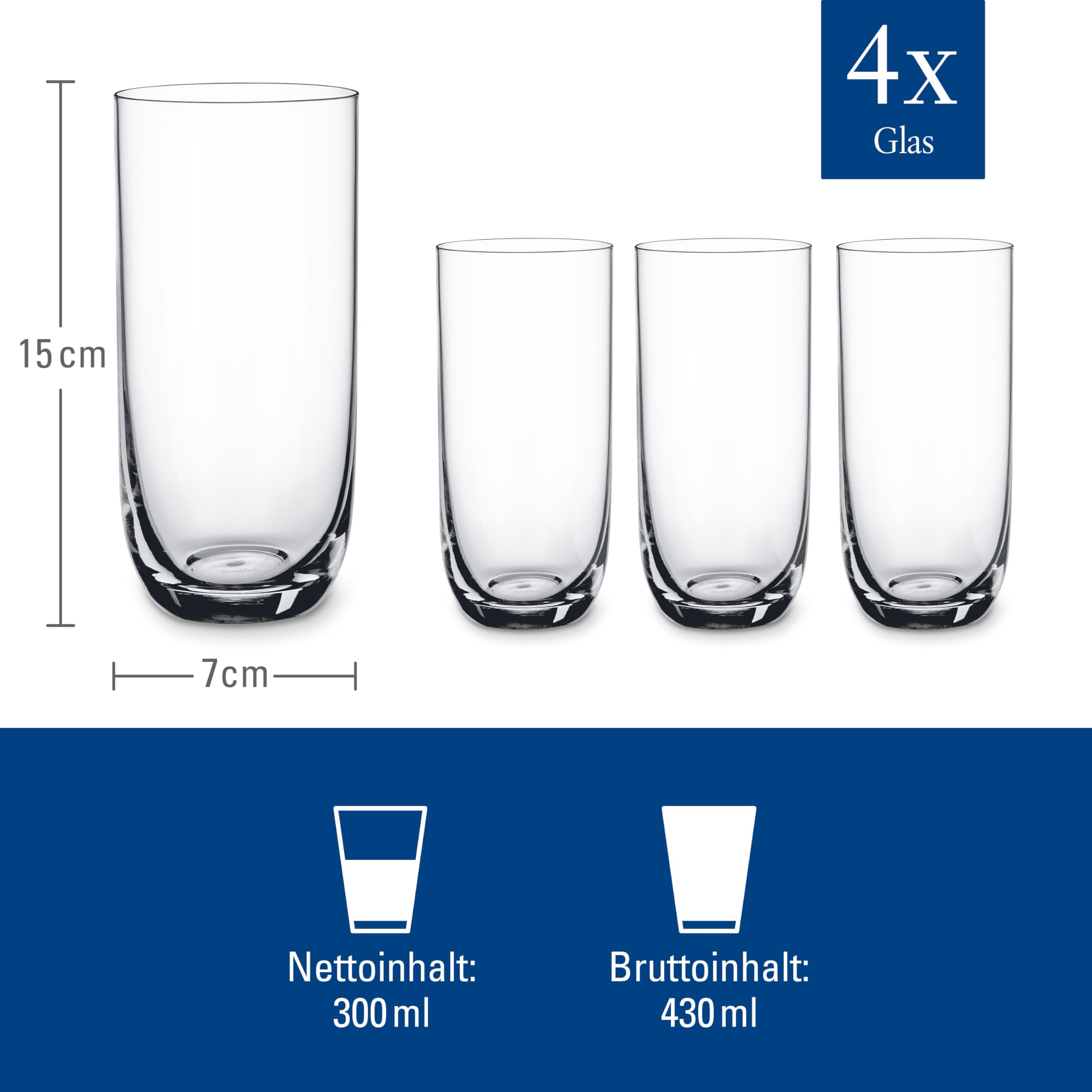 Villeroy & Boch La Divina Longdrinkbecher Set 4tlg., 440 ml, 4 Pezzi, Cristallo, Trasparente