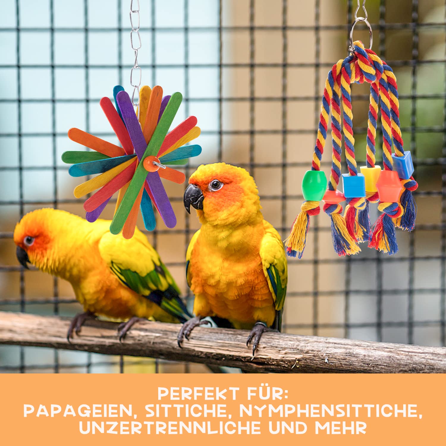 Hypeety Vogel-Kauspielzeug – 21 Cm, Aus Jute & Buntem Papier, Für Papageien, Sittiche & Co.