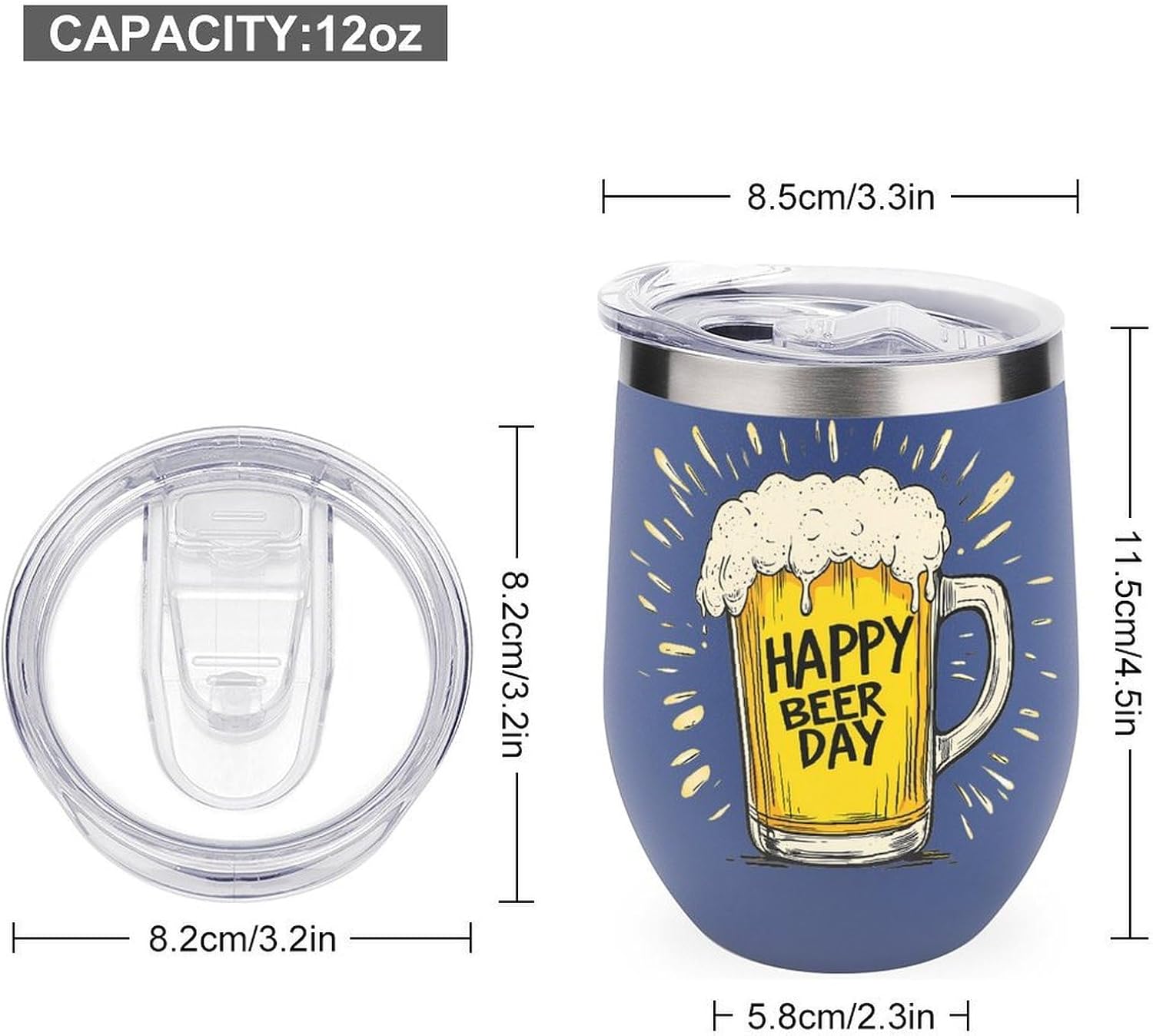 Happy Beer Day Insulated Drinking Cup Stainless Steel Coffee Mug Wine Tumbler with Lid 12OZ