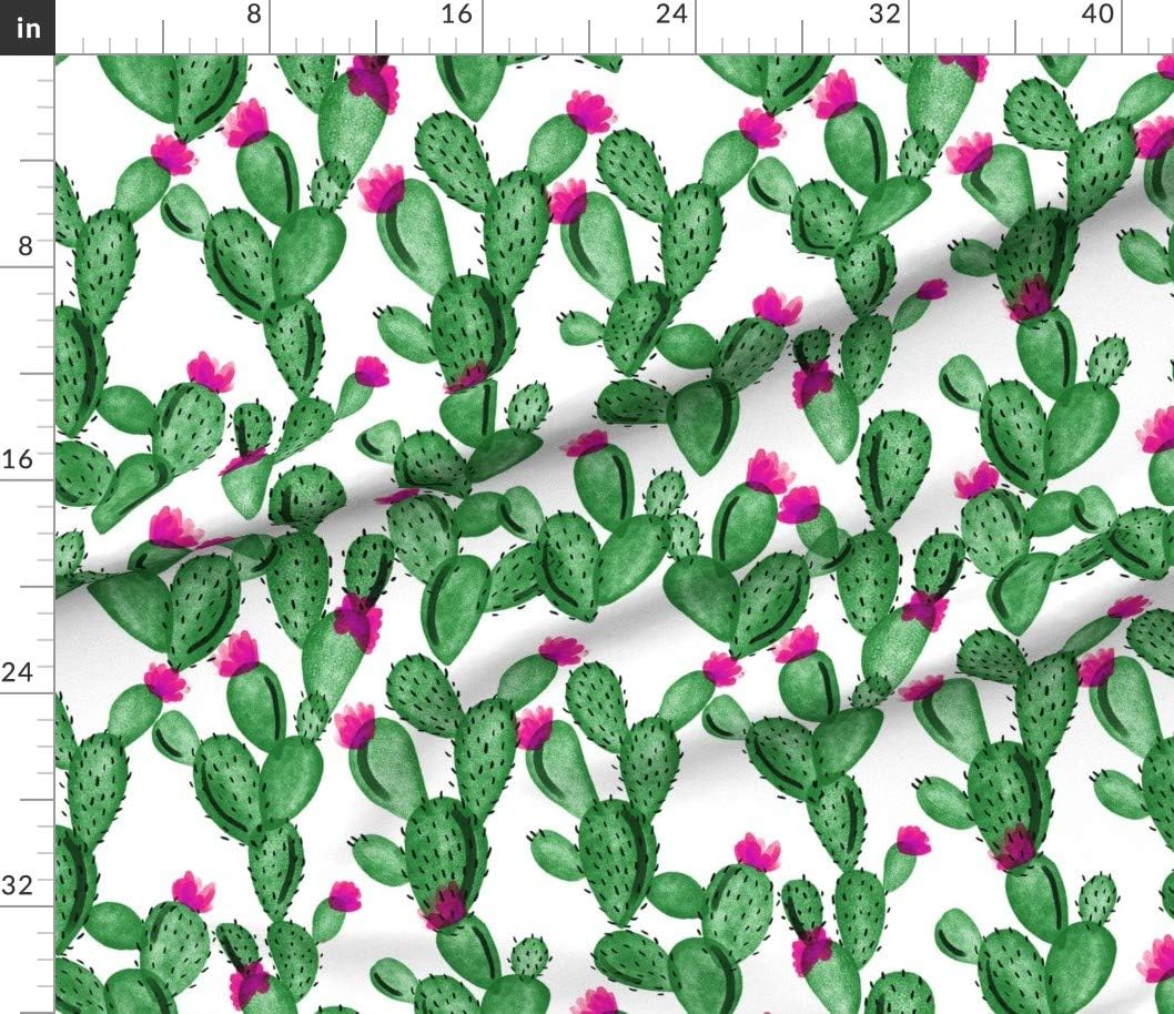 Spoonflower Fabric - Emerald Paddle Cactus Rose Green Cacti Watercolor Desert Printed on Petal Signature Cotton Fabric by The Yard - Sewing Quilting Apparel Crafts Decor