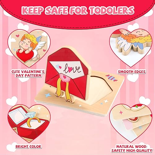Miniatura 4 de Gemscream Juego de 8 rompecabezas de madera para el día de San Valentín, juego de regalo, juguete educativo de aprendizaje preescolar para San