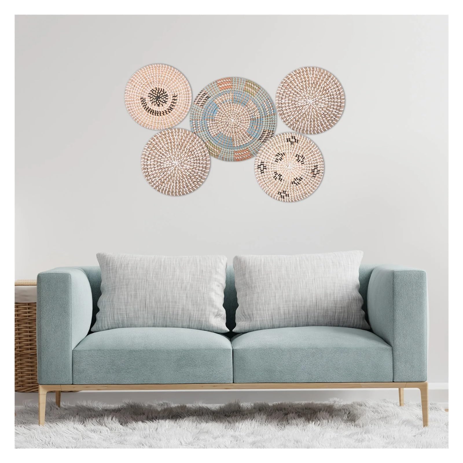 Cesta Mural de ratán Cesta de Pared Tejida Colgante de 12 Piezas, Cesta de Pared de Mimbre Natural, decoración de Granja, Mesa Decorativa rústica for Sala de Estar de 35cm