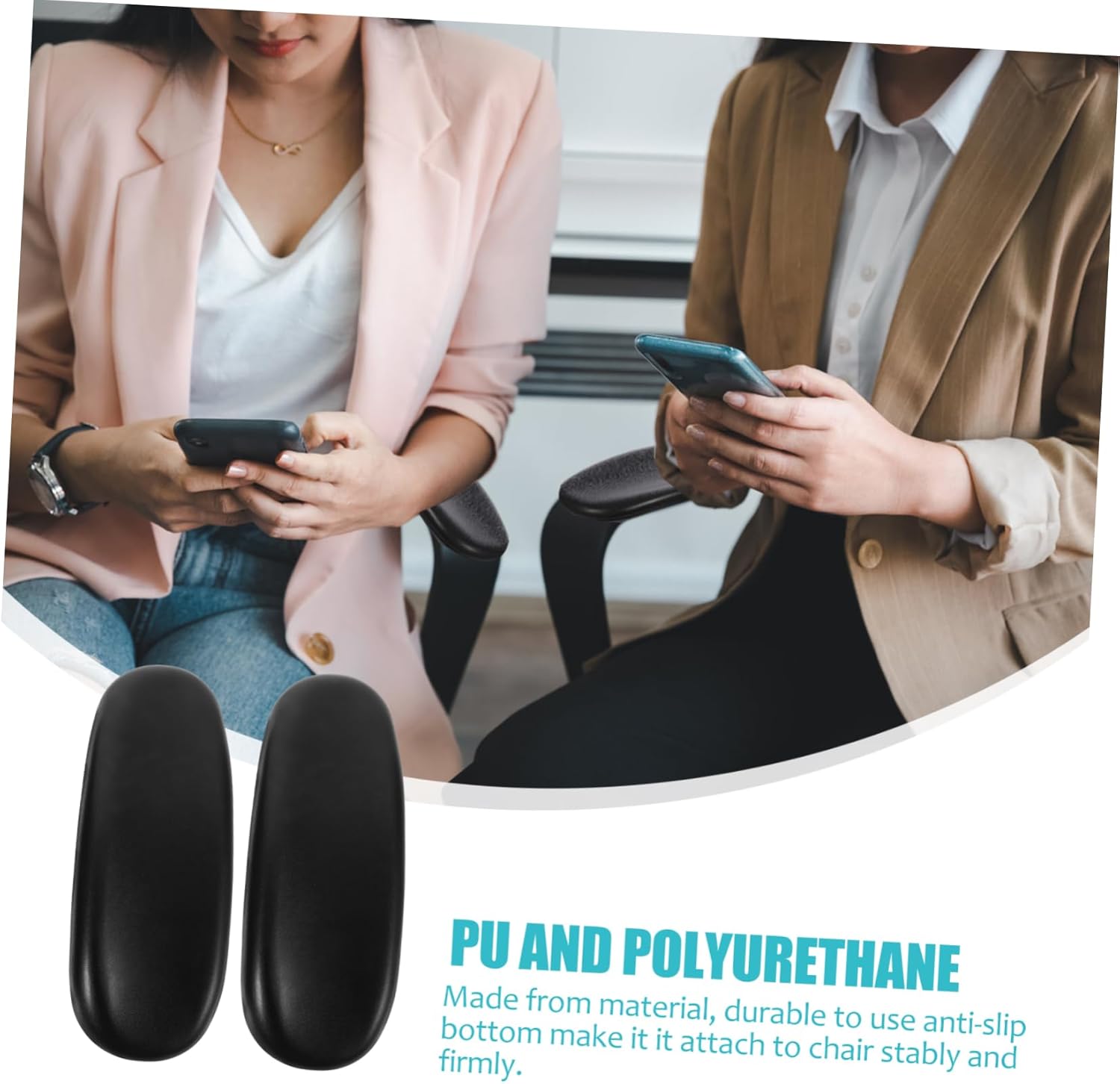 EXCEART 2pcs Pu Leather Office Chair Armrest Pads Elbow Pillow Covers for Office and Home Chairs Anti-Slip Design Relieve Arm Pain Black Replacement Armrest Accessories