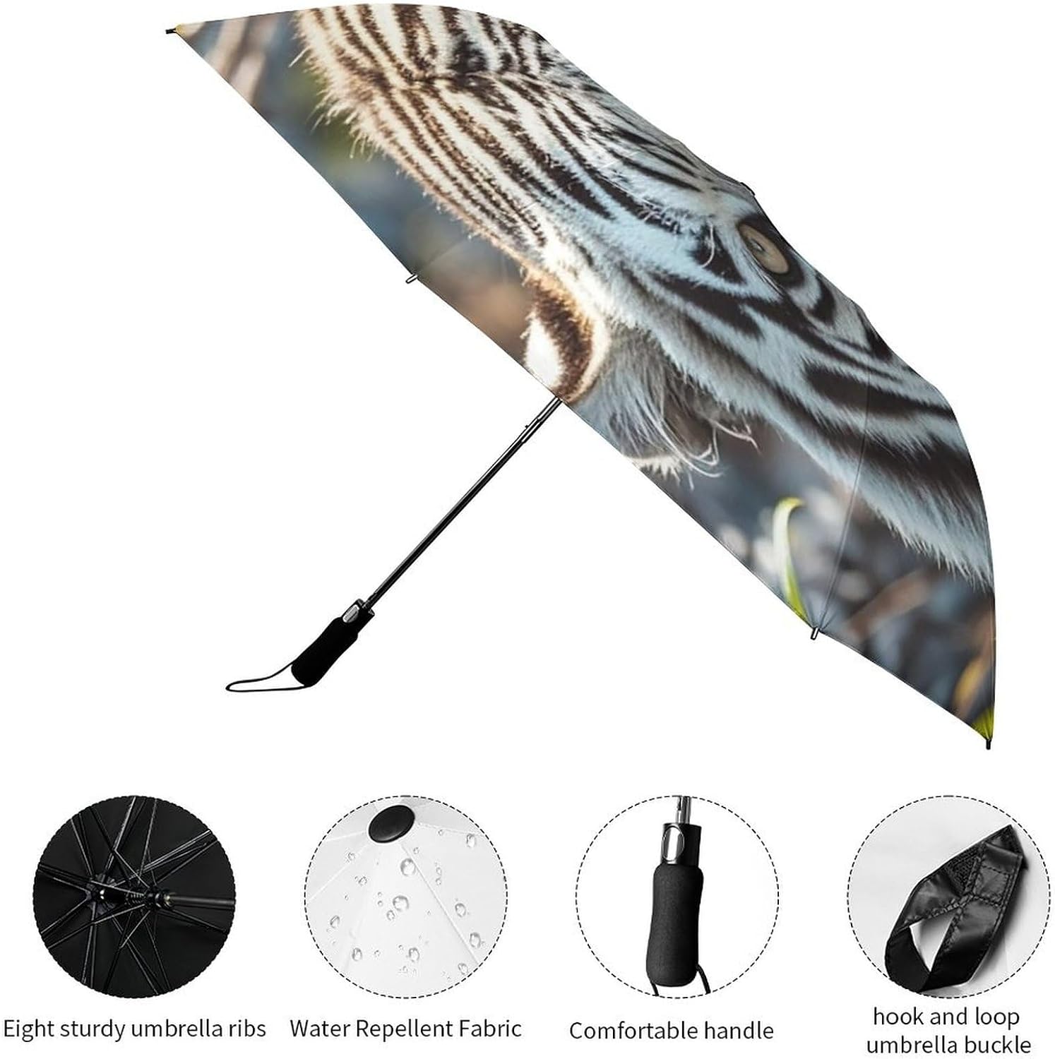 Cute White Tiger Golf Umbrellas-2 Fold Automatic,Windproof Umbrella with Portable,Strong,Folding Umbrella for Women Men