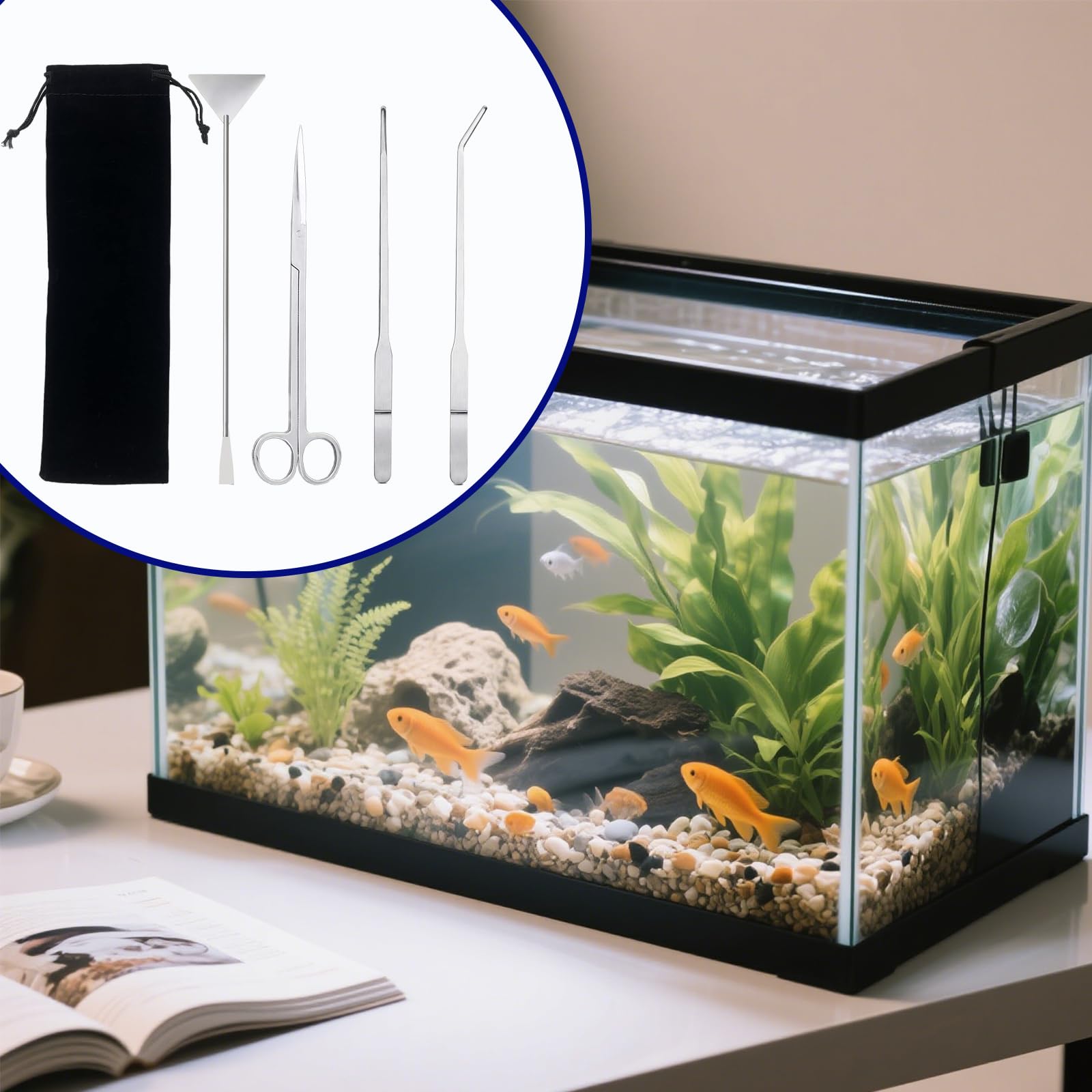 4 in 1 Kit Attrezzi Acquario,Attrezzi per Acquario in Acciaio Inox, Piante Acquarios Attrezzi Set con Pinzette Forbici Spatola per l'acquario Landscaping e l'Acquarios Pulizia