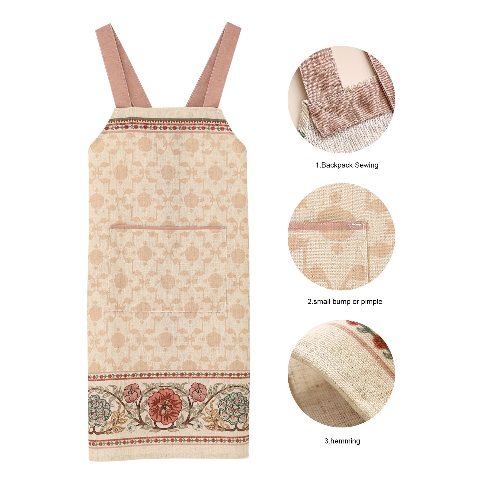 patdrea Delantal de lino floral azul con bolsillo, delantales franceses para cocina, jardín, chef, barbacoa, para mujeres y hombres, correas cruzadas en la espalda