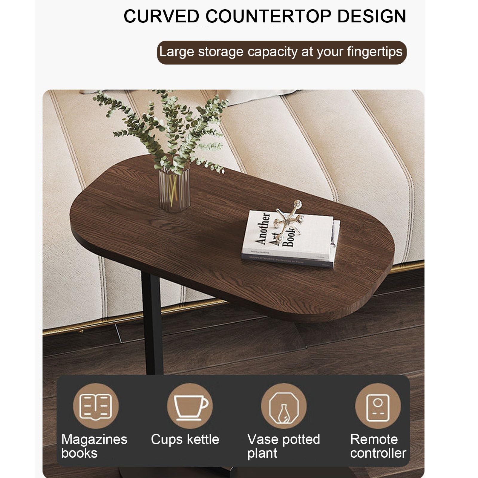 Tavolino A C Vagusicc Con Borsa Portaoggetti, Per Divano E Letto, In Metallo E Legno, 71x29x41 Cm, Per Piccoli Spazi - 5