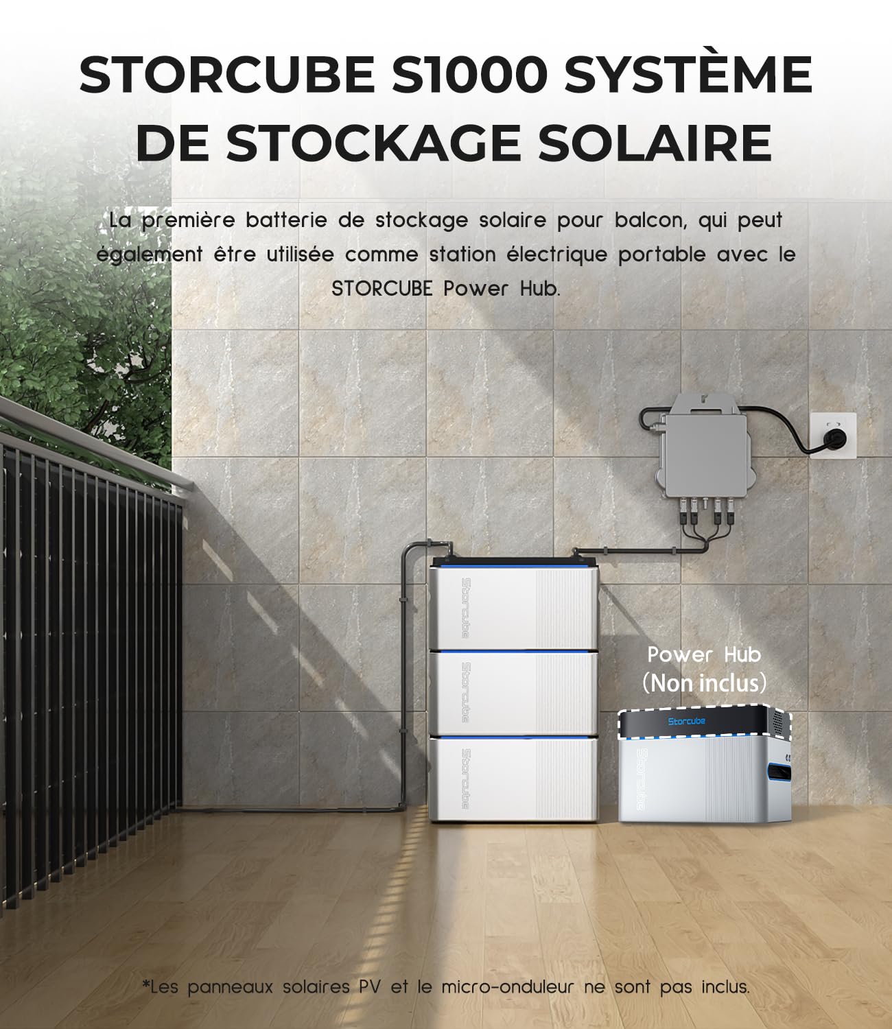 S1000 Système de Stockage Solaire, Station électrique pour Balcon Solaire, Systèmes électriques Solaires Connectés au Réseau, Batterie LiFePO4 1024Wh, étanche IP65, Installation Facile