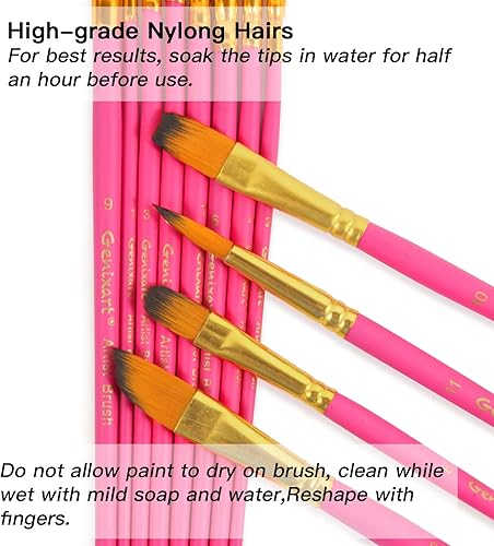 Miniatura 3 de Genixart Juego de pinceles para acuarela al óleo acrílica, pelo de nailon sintético, pinceles para artistas, para uñas, rostro, cuerpo, pintura